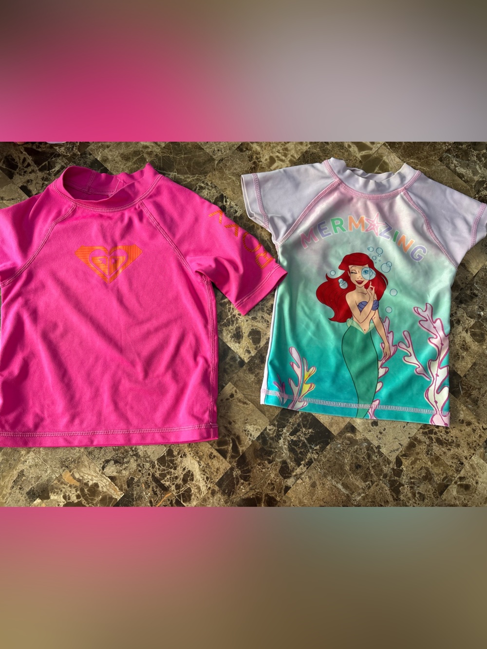 Disney ariel and Roxy tshirt swim 3 years